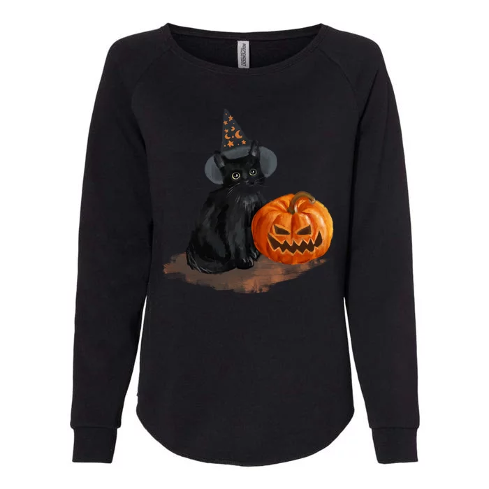 Halloween Pumpkin Black Cat Womens California Wash Sweatshirt