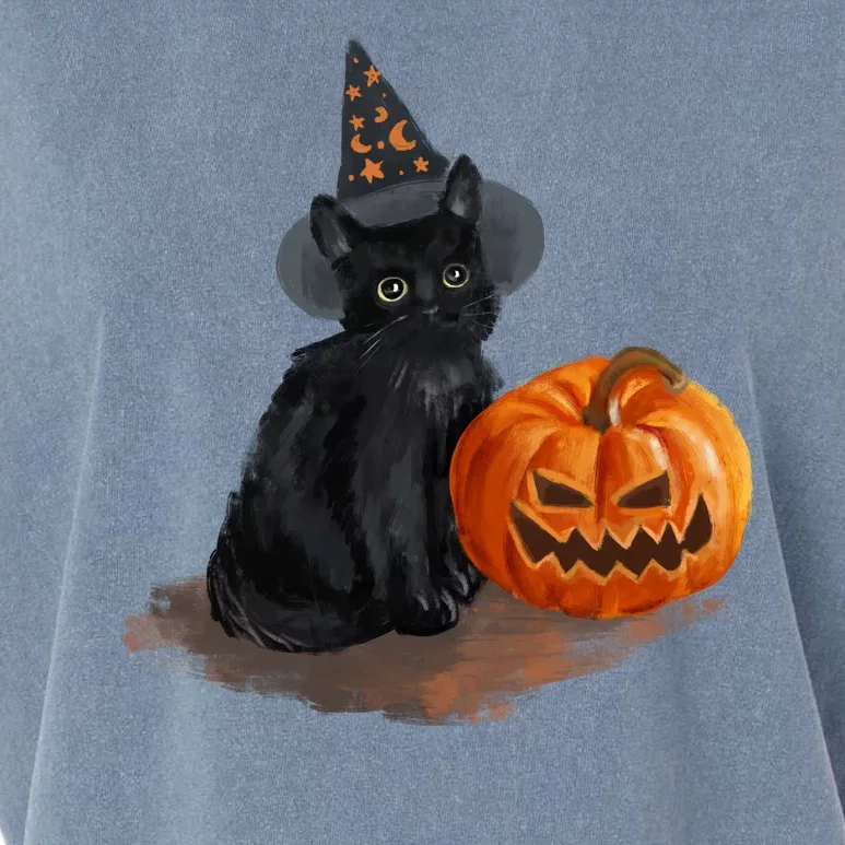 Halloween Pumpkin Black Cat Garment-Dyed Women's Muscle Tee