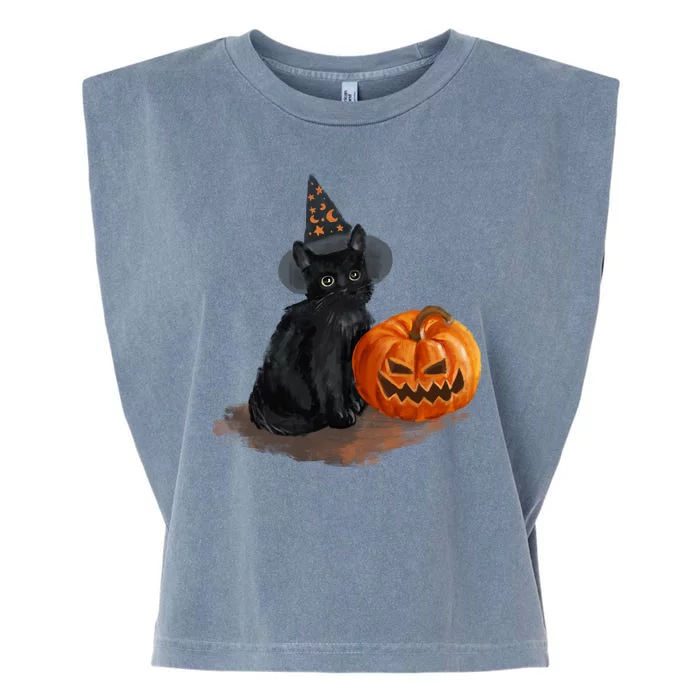 Halloween Pumpkin Black Cat Garment-Dyed Women's Muscle Tee