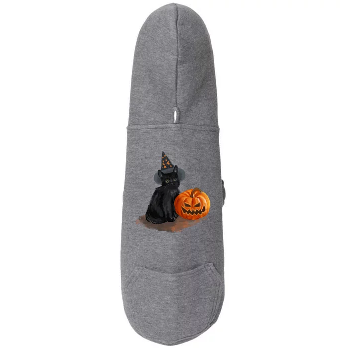 Halloween Pumpkin Black Cat Doggie 3-End Fleece Hoodie