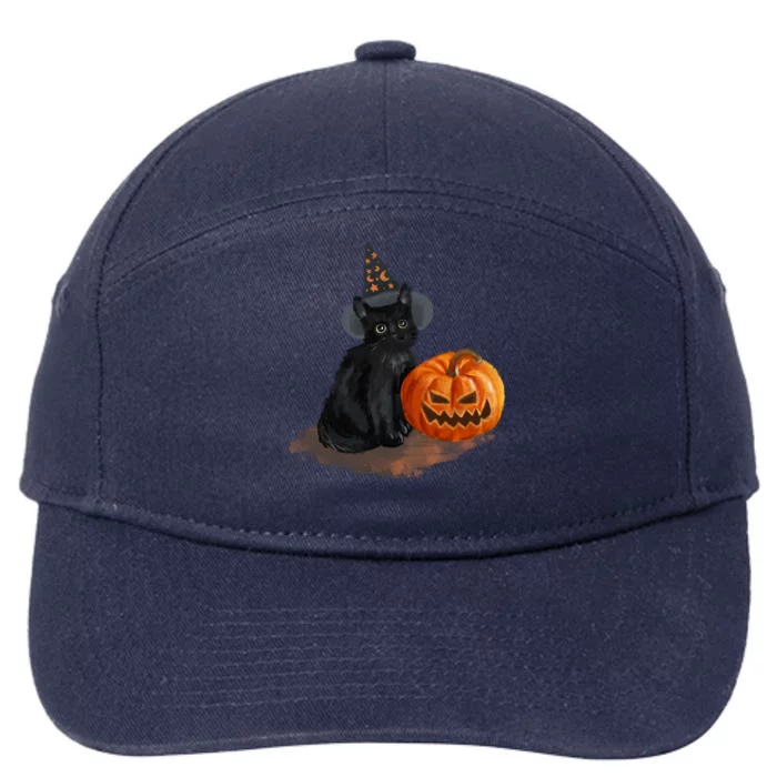 Halloween Pumpkin Black Cat 7-Panel Snapback Hat