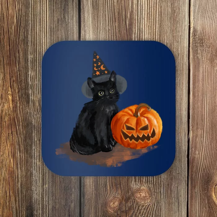 Halloween Pumpkin Black Cat Coaster