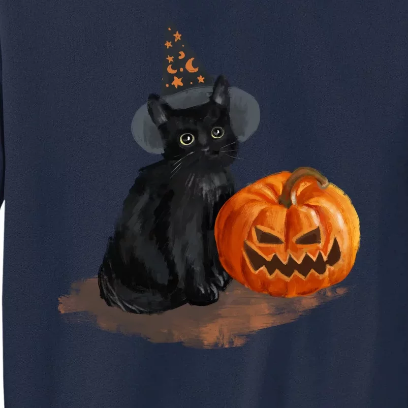 Halloween Pumpkin Black Cat Tall Sweatshirt