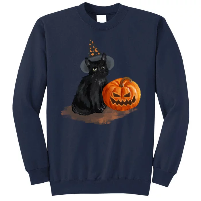 Halloween Pumpkin Black Cat Tall Sweatshirt