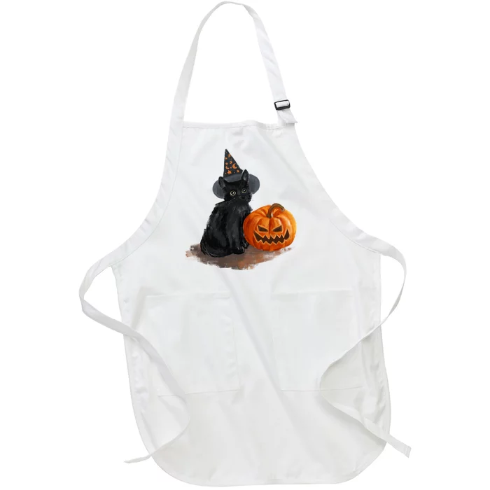 Halloween Pumpkin Black Cat Full-Length Apron With Pocket