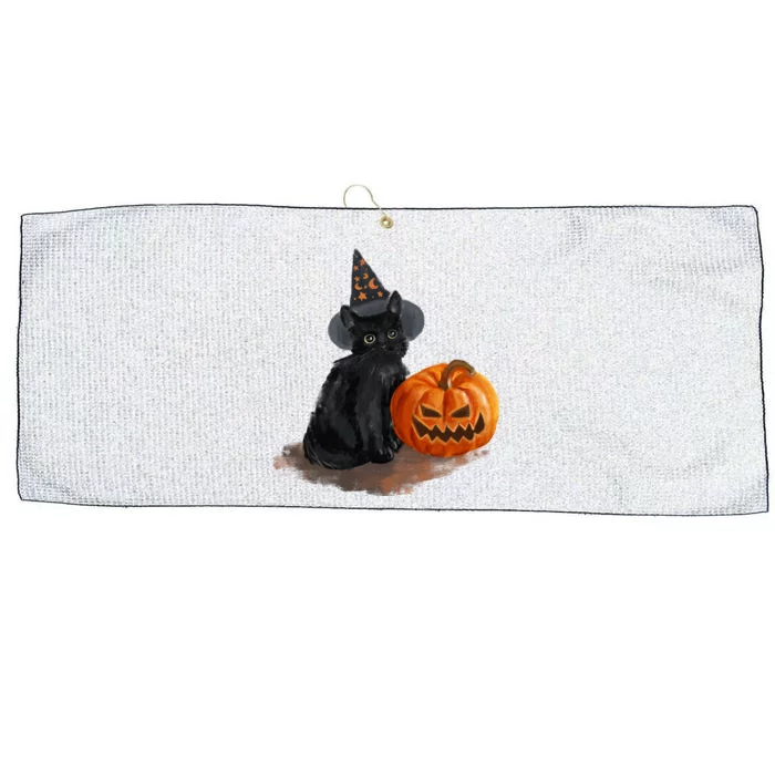 Halloween Pumpkin Black Cat Large Microfiber Waffle Golf Towel