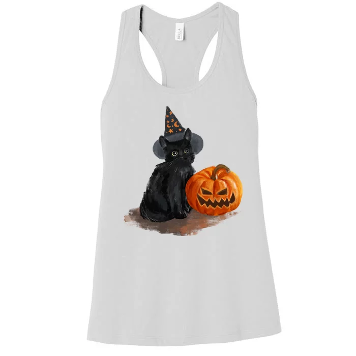 Halloween Pumpkin Black Cat Women's Racerback Tank