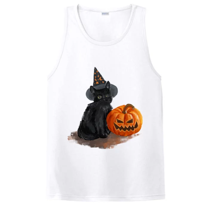 Halloween Pumpkin Black Cat Performance Tank