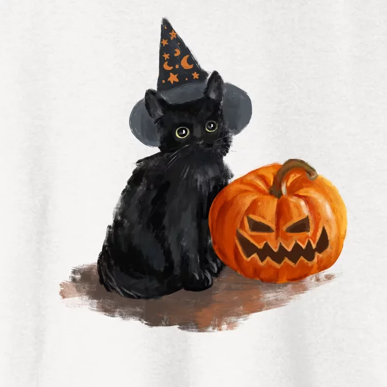 Halloween Pumpkin Black Cat Women's Crop Top Tee