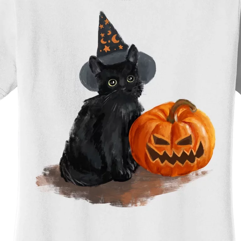 Halloween Pumpkin Black Cat Women's T-Shirt