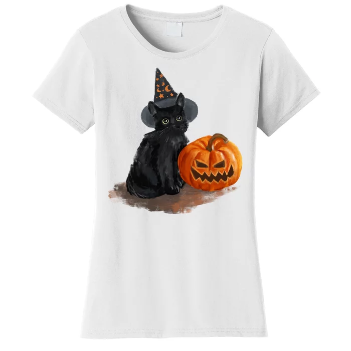 Halloween Pumpkin Black Cat Women's T-Shirt