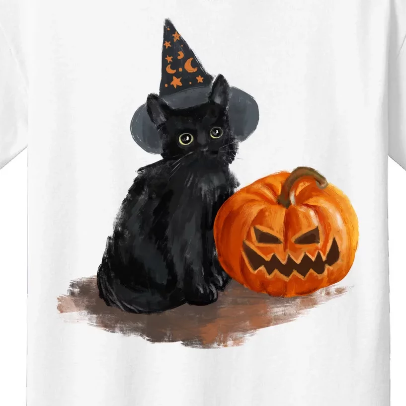 Halloween Pumpkin Black Cat Kids T-Shirt