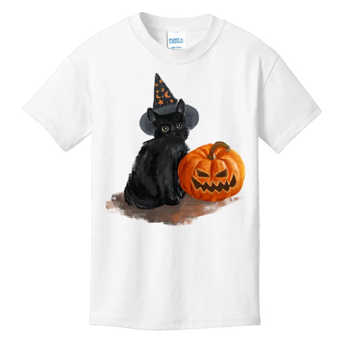 Halloween Pumpkin Black Cat Kids T-Shirt