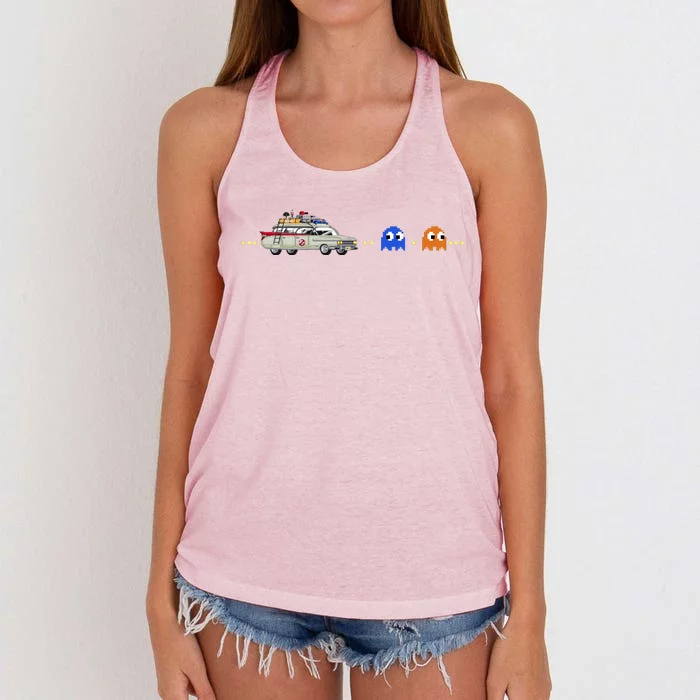 Halloween Pac Busters Game Women's Knotted Racerback Tank