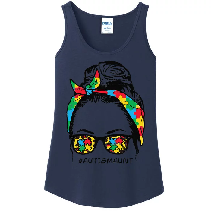 Hairbun Puzzle Bandana Sunglasses Autism Aunt Awareness Ladies Essential Tank