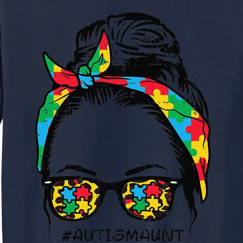 Hairbun Puzzle Bandana Sunglasses Autism Aunt Awareness Tall Sweatshirt