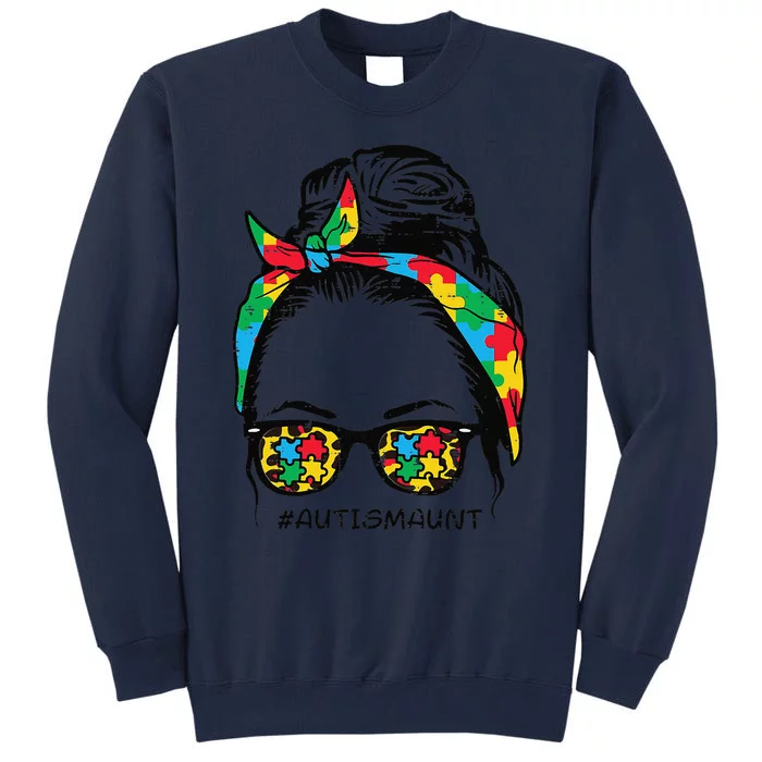 Hairbun Puzzle Bandana Sunglasses Autism Aunt Awareness Tall Sweatshirt