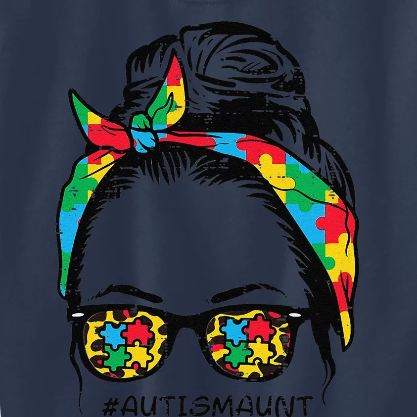 Hairbun Puzzle Bandana Sunglasses Autism Aunt Awareness Kids Sweatshirt