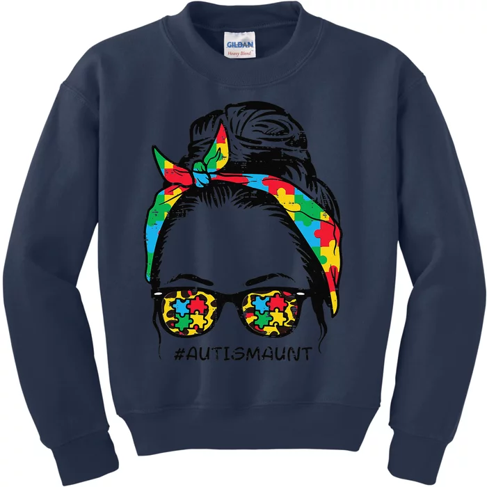 Hairbun Puzzle Bandana Sunglasses Autism Aunt Awareness Kids Sweatshirt