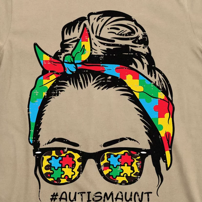 Hairbun Puzzle Bandana Sunglasses Autism Aunt Awareness T-Shirt