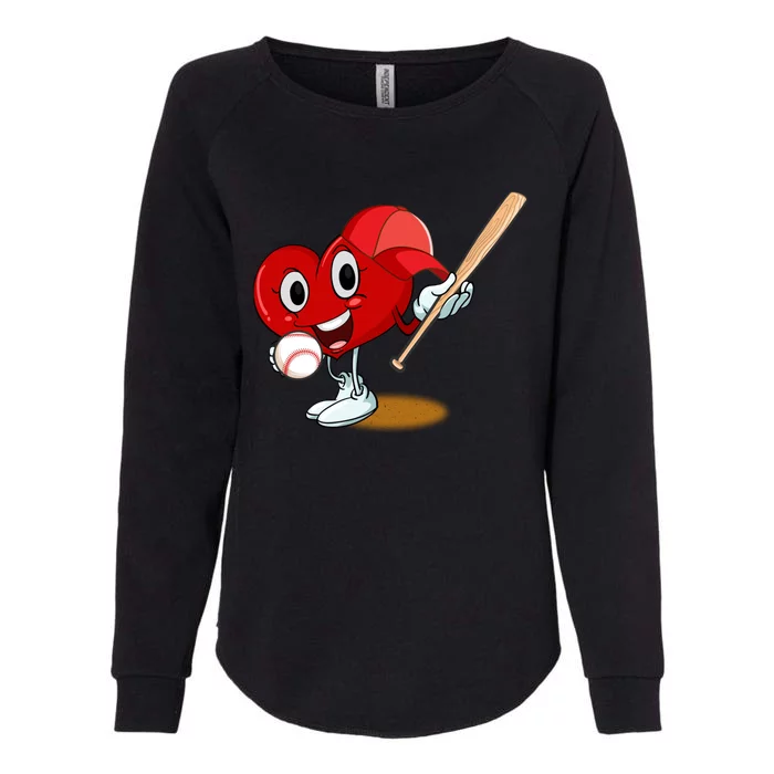 Heart Playing Baseball Valentines Day Sports Boy Womens California Wash Sweatshirt