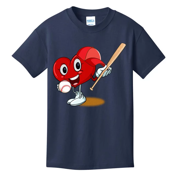 Heart Playing Baseball Valentines Day Sports Boy Kids T-Shirt