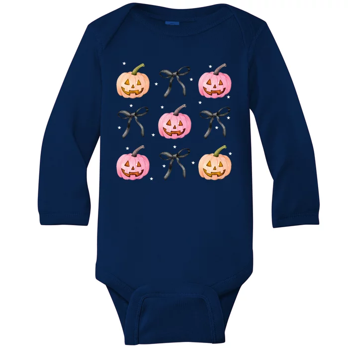 Halloween Pumpkin Black Bows Cute Baby Long Sleeve Bodysuit