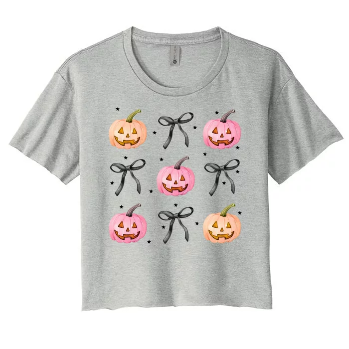 Halloween Pumpkin Black Bows Cute Women's Crop Top Tee