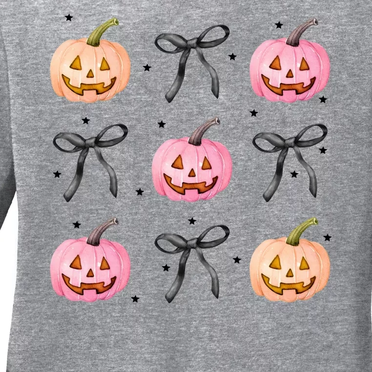 Halloween Pumpkin Black Bows Cute Ladies Long Sleeve Shirt