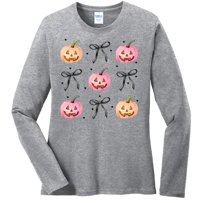 Halloween Pumpkin Black Bows Cute Ladies Long Sleeve Shirt