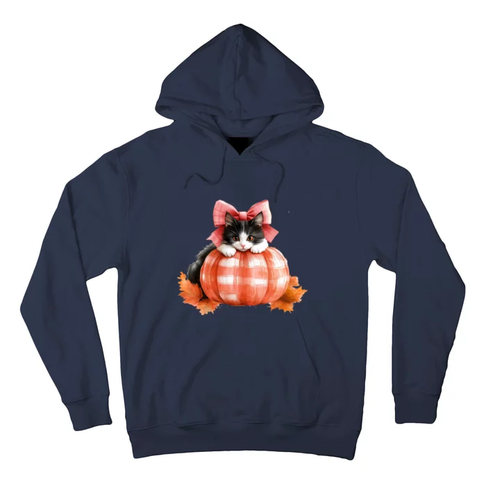 Halloween Pumpkin Black Cat Fall Plaid Bow Gift Hoodie