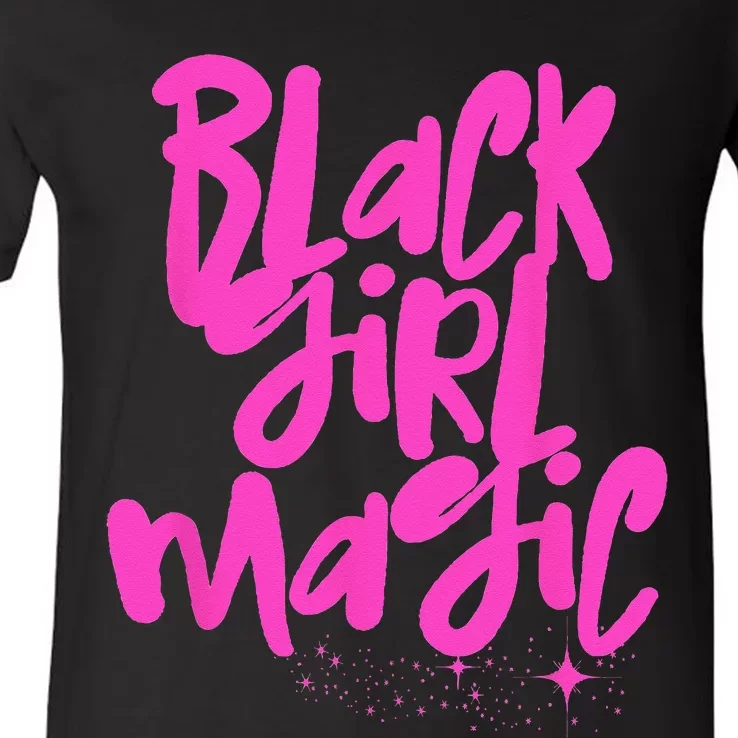 Hot Pink Black Girl Magic Stars Melanin Black Queen Woman V-Neck T-Shirt