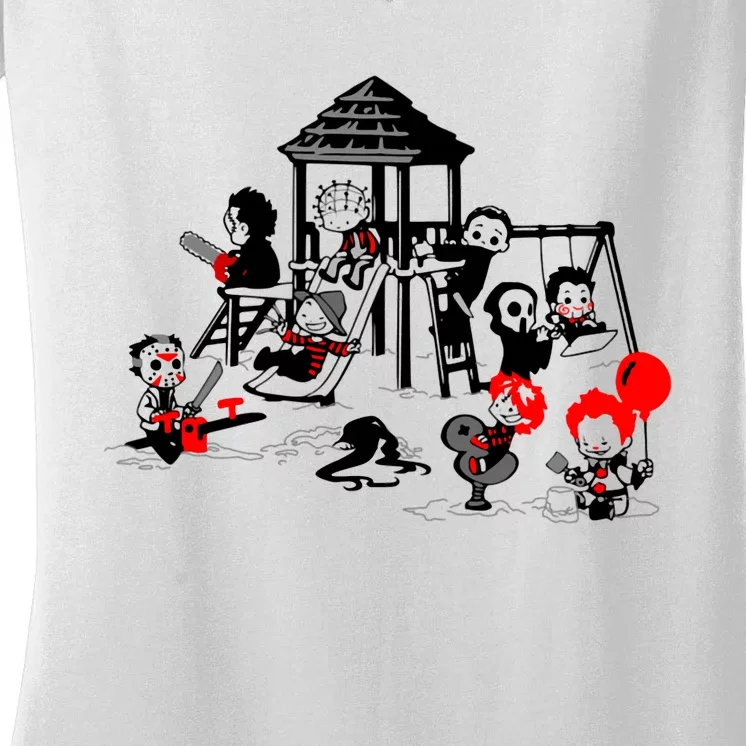 Horror Playground Children In Scary Movie Character Costumes Women's V-Neck T-Shirt