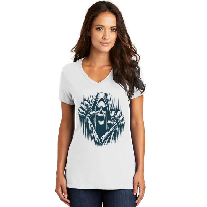 Halloween Party Costume Scary Ghoul Ripping Through Body Women's V-Neck T-Shirt