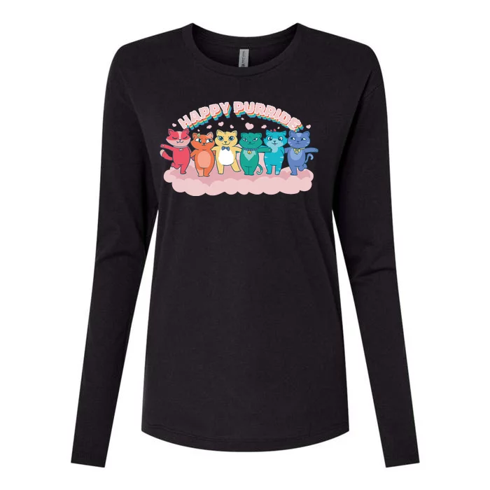 Happy Pride Colorful Cats Womens Cotton Relaxed Long Sleeve T-Shirt