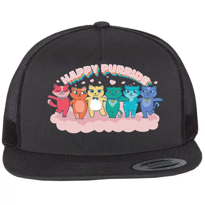 Happy Pride Colorful Cats Flat Bill Trucker Hat