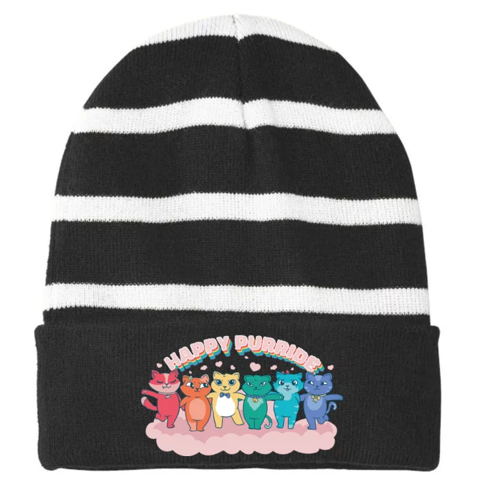 Happy Pride Colorful Cats Striped Beanie with Solid Band