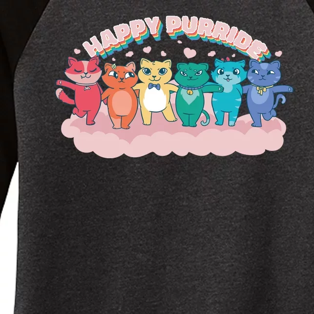 Happy Pride Colorful Cats Women's Tri-Blend 3/4-Sleeve Raglan Shirt