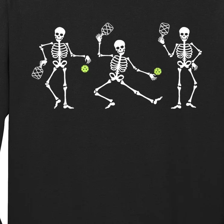 Halloween Pickleball Costume Skeletons Playing Pickleball Tall Long Sleeve T-Shirt