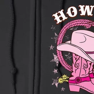 Howdy Pink Cowboy Hat Boots Country Western Rodeo Full Zip Hoodie