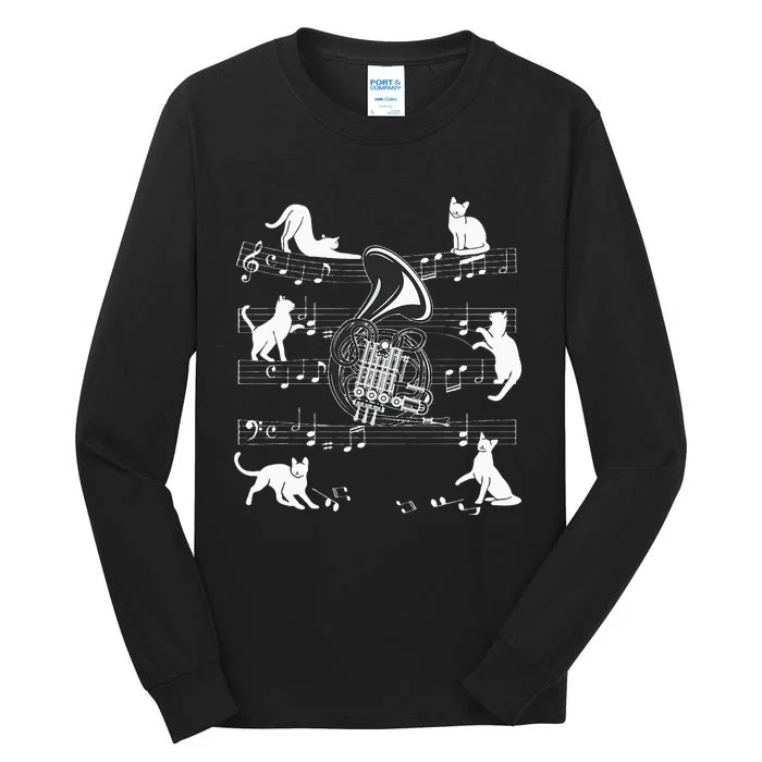 Horn Player Cats For Cat Loving French Horn Player Tall Long Sleeve T-Shirt