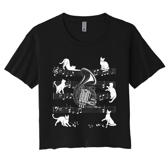 Horn Player Cats For Cat Loving French Horn Player Women's Crop Top Tee