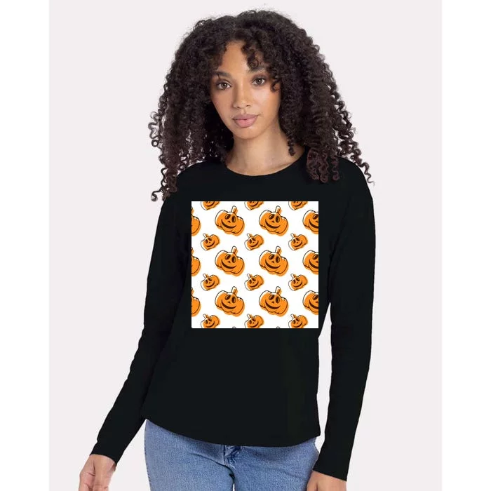 Halloween Pumpkin Cartoon Womens Cotton Relaxed Long Sleeve T-Shirt