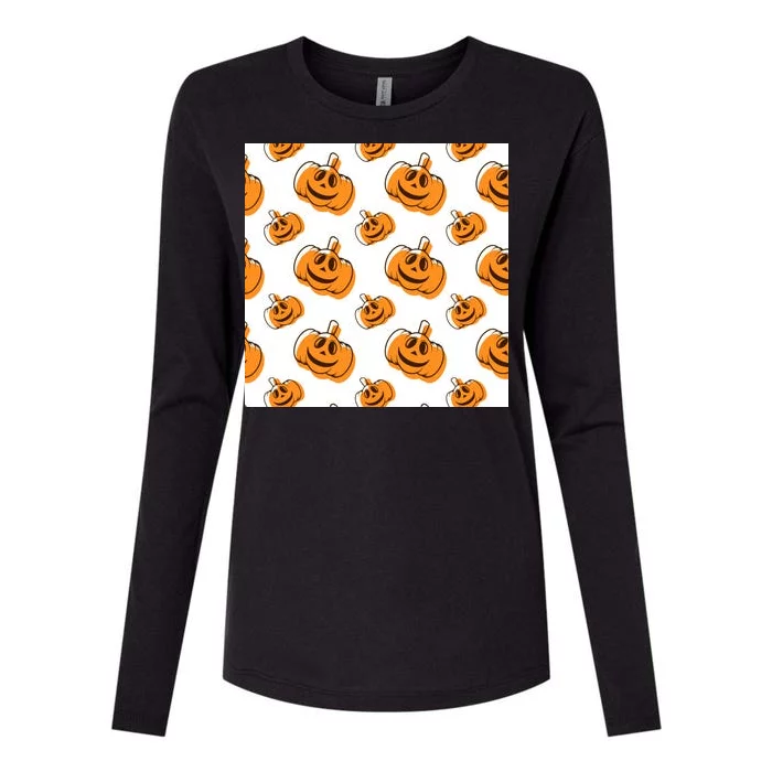 Halloween Pumpkin Cartoon Womens Cotton Relaxed Long Sleeve T-Shirt