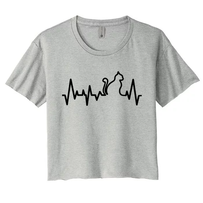 Heartbeat Pulse Cat Women's Crop Top Tee