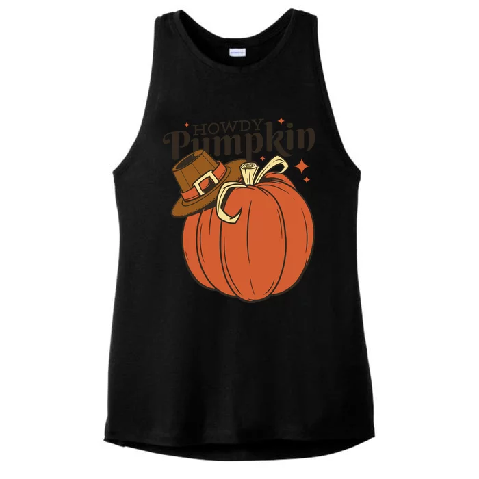 Howdy Pumpkin Cowboy Fall Ladies Tri-Blend Wicking Tank