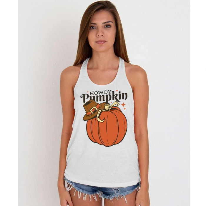 Howdy Pumpkin Cowboy Fall Women's Knotted Racerback Tank