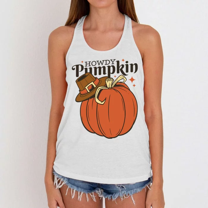 Howdy Pumpkin Cowboy Fall Women's Knotted Racerback Tank