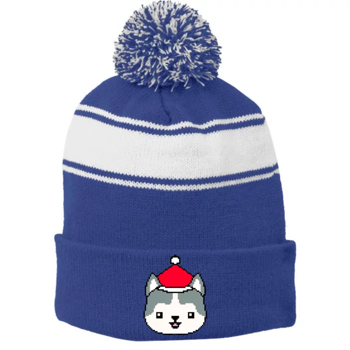 Husky Pixelated Christmas Funny Husky Xmas Gift Stripe Pom Pom Beanie