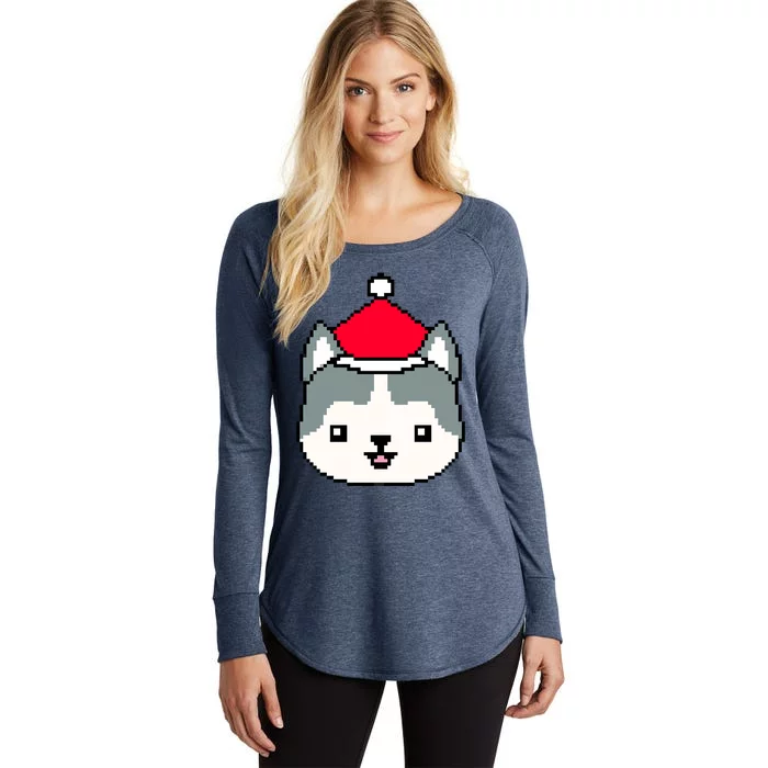 Husky Pixelated Christmas Funny Husky Xmas Gift Women's Perfect Tri Tunic Long Sleeve Shirt